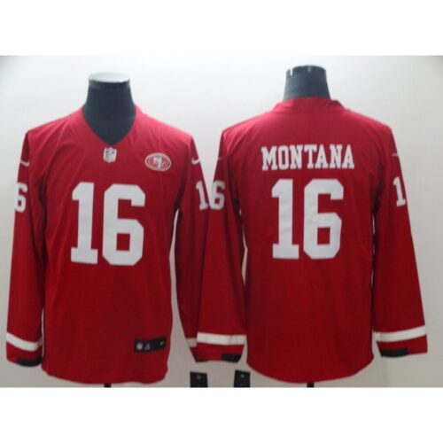 6861aa9896d74_1 Men's San Francisco 49ers #16 Joe Montana Scarlet Therma Long Sleeve Stitched NFL Jersey