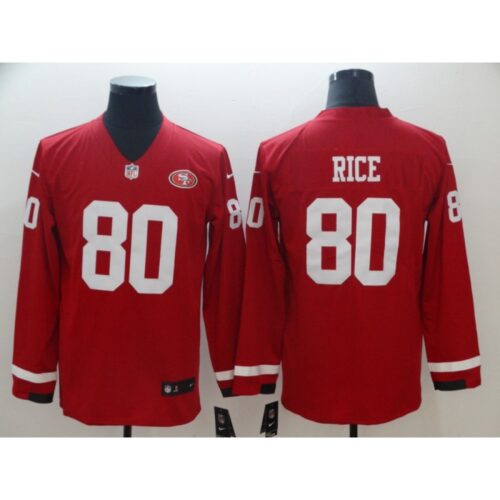 6861aa9bbad43_1 Men's San Francisco 49ers #80 Jerry Rice Scarlet Therma Long Sleeve Stitched NFL Jersey