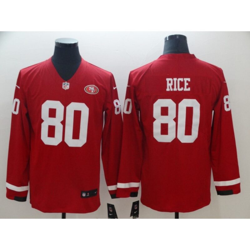 6861aa9bbad43_1 Men's San Francisco 49ers #80 Jerry Rice Scarlet Therma Long Sleeve Stitched NFL Jersey