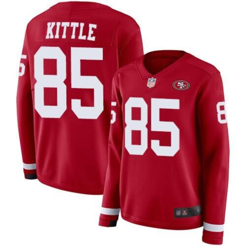 6861aaa2070c0_1 Men's San Francisco 49ers #85 George Kittle Scarlet Therma Long Sleeve Stitched NFL Jersey