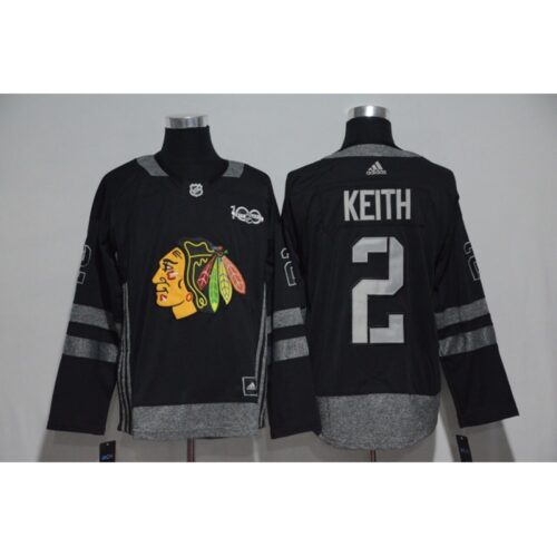 6861aaa6b146a_1 Chicago Blackhawks #2 Duncan Keith Black Men's 1917-2017 100th Anniversary Stitched NHL Jersey