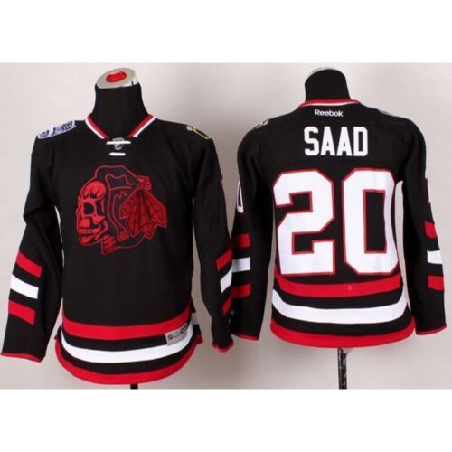 6861aaba65768_1 Blackhawks #20 Brandon Saad Black(Red Skull) 2014 Stadium Series Stitched Youth NHL Jersey