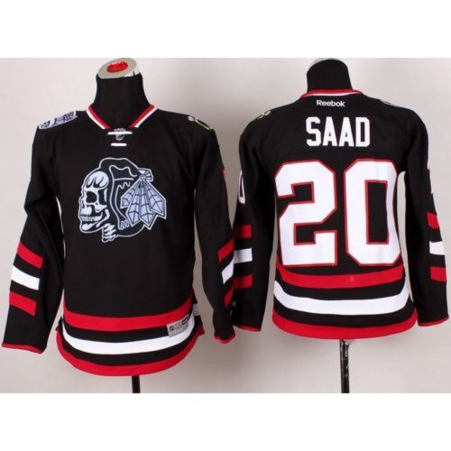 6861aabd713e2_1 Blackhawks #20 Brandon Saad Black(White Skull) 2014 Stadium Series Stitched Youth NHL Jersey