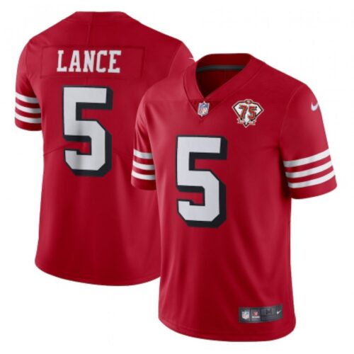 6861aac229bac_1 Men's San Francisco 49ers #5 Trey Lance 2021 Scarlet 75th Anniversary Alternate Vapor Untouchable Stitched NFL Jersey