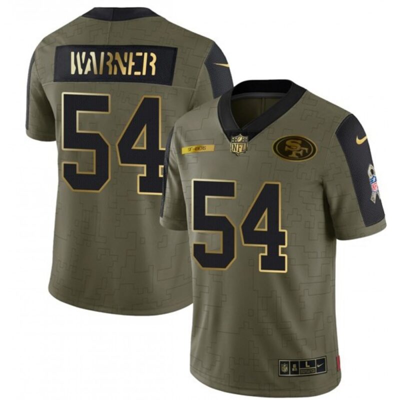 6861aac872715_1 Men's San Francisco 49ers #54 Warner Scarlet 2021 Olive Salute To Service Golden Limited Stitched Jersey