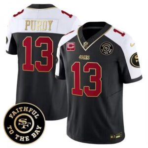 6861aacb8565e_1 Men's San Francisco 49ers #13 Brock Purdy White balck 2023 F.U.S.E. With 1-Star C Patch and Faithful To The Bay Patch Stitched Football Jersey