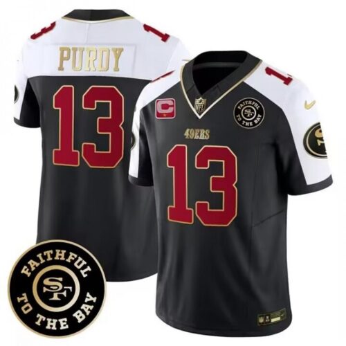 6861aacb8565e_1 Men's San Francisco 49ers #13 Brock Purdy White balck 2023 F.U.S.E. With 1-Star C Patch and Faithful To The Bay Patch Stitched Football Jersey