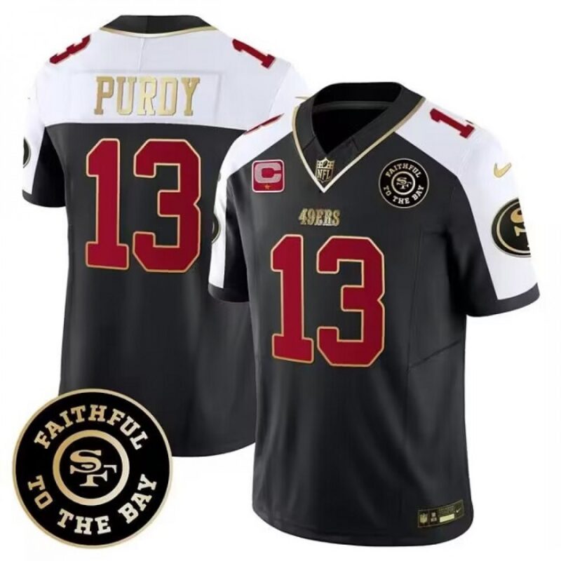 6861aacb8565e_1 Men's San Francisco 49ers #13 Brock Purdy White balck 2023 F.U.S.E. With 1-Star C Patch and Faithful To The Bay Patch Stitched Football Jersey