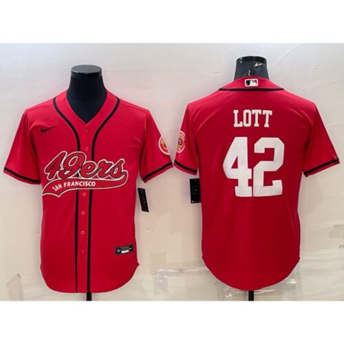 6861aaed4d959_1 Men's San Francisco 49ers #42 Ronnie Lott Red With Patch Cool Base Stitched Baseball Jersey