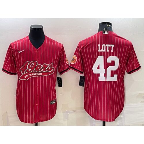 6861aaf017bd0_1 Men's San Francisco 49ers #42 Ronnie Lott Red With Patch Cool Base Stitched Baseball Jersey