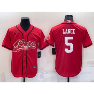 6861aaf5e7698_1 Men's San Francisco 49ers #5 Trey Lance Red Cool Base Stitched Baseball Jersey