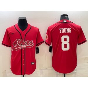 6861aafe9bca5_1 Men's San Francisco 49ers #8 Steve Young Red With Patch Cool Base Stitched Baseball Jersey