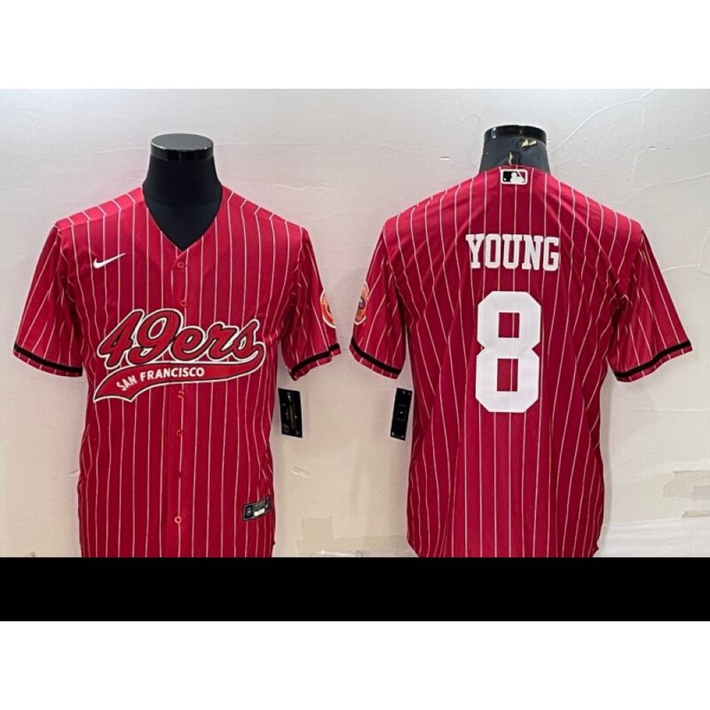 6861ab017b305_1 Men's San Francisco 49ers #8 Steve Young Red With Patch Cool Base Stitched Baseball Jersey