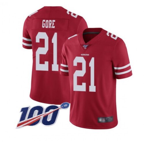 6861ab39a3e14_1 Men's San Francisco 49ers #21 Frank Gore Red White 100th Patch Stitched Jersey