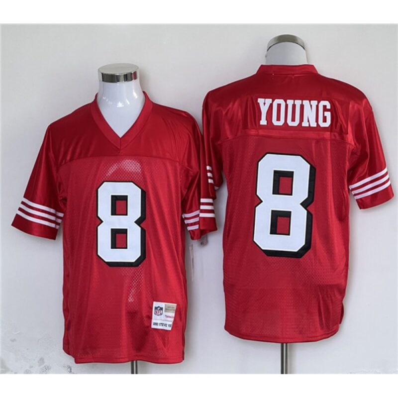 6861ab42ace07_1 Men's San Francisco 49ers #8 Steve Young Red Stitched Football Jersey