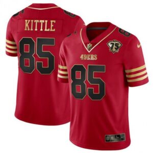 6861ab4ec596f_1 Men's San Francisco 49ers #85 George Kittle Red Gold With 75th Anniversary Patch Stitched Jersey