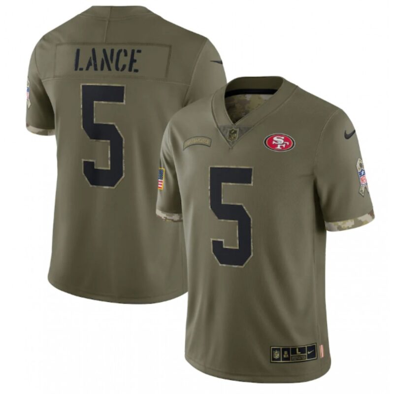 6861ab5d41539_1 Men's San Francisco 49ers #5 Trey Lance Olive 2022 Salute To Service Limited Stitched Jersey