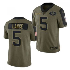 6861ab6020f5d_1 Men's San Francisco 49ers #5 Trey Lance 2021 Olive Salute To Service Limited Stitched Jersey