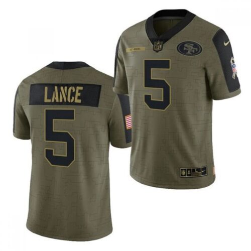 6861ab6020f5d_1 Men's San Francisco 49ers #5 Trey Lance 2021 Olive Salute To Service Limited Stitched Jersey