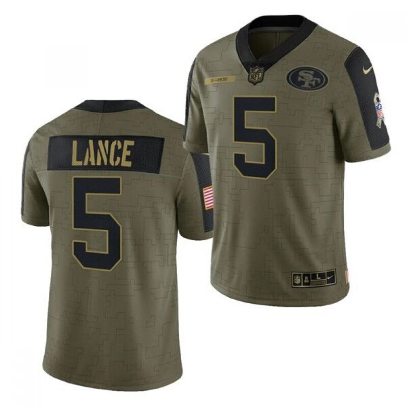 6861ab6020f5d_1 Men's San Francisco 49ers #5 Trey Lance 2021 Olive Salute To Service Limited Stitched Jersey