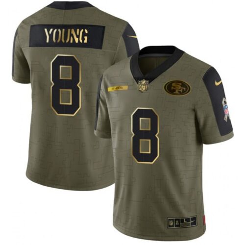 6861ab687f0e2_1 Men's San Francisco 49ers #8 Steve Young 2021 Olive Salute To Service Golden Limited Stitched Jersey