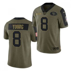 6861ab6b7162c_1 Men's San Francisco 49ers #8 Steve Young 2021 Olive Salute To Service Limited Stitched Jersey