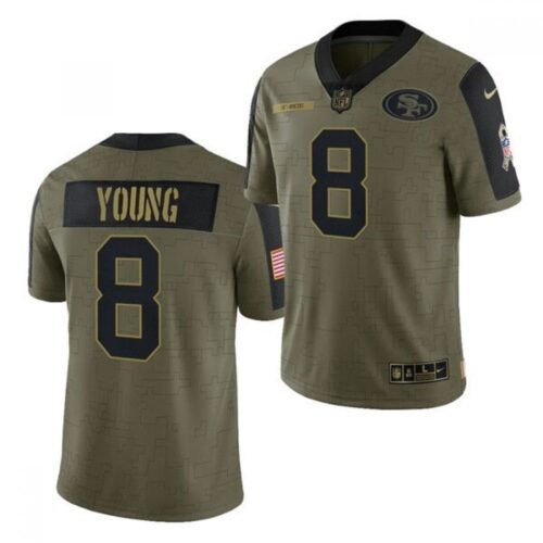 6861ab6b7162c_1 Men's San Francisco 49ers #8 Steve Young 2021 Olive Salute To Service Limited Stitched Jersey