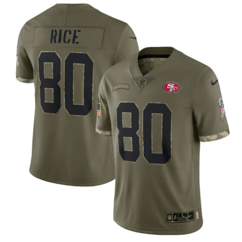 6861ab7423ad2_1 Men's San Francisco 49ers #80 Jerry Rice Olive 2022 Salute To Service Limited Stitched Jersey