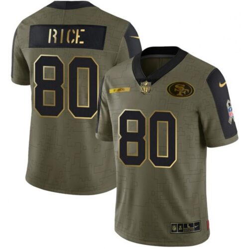 6861ab76d7e95_1 Men's San Francisco 49ers #80 Jerry Rice 2021 Olive Camo Salute To Service Golden Limited Stitched Jersey