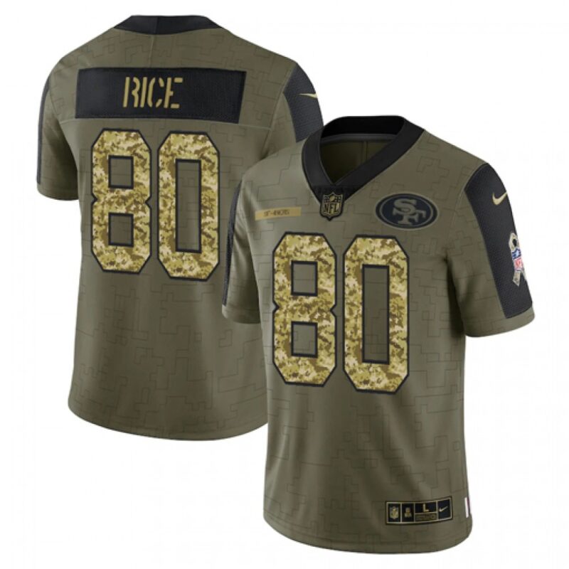 6861ab79d033e_1 Men's San Francisco 49ers #80 Jerry Rice 2021 Olive Camo Salute To Service Limited Stitched Jersey