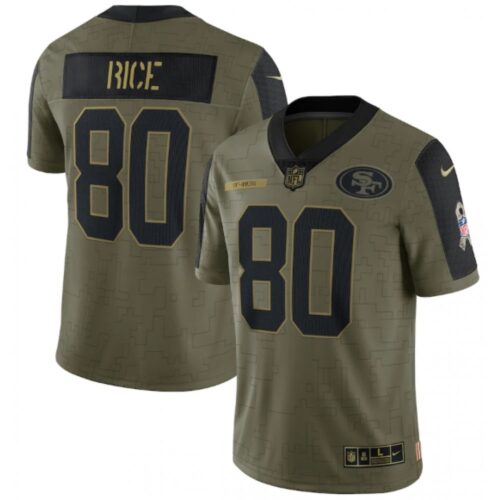 6861ab7cdda6f_1 Men's San Francisco 49ers #80 Jerry Rice 2021 Olive Salute To Service Limited Stitched Jersey