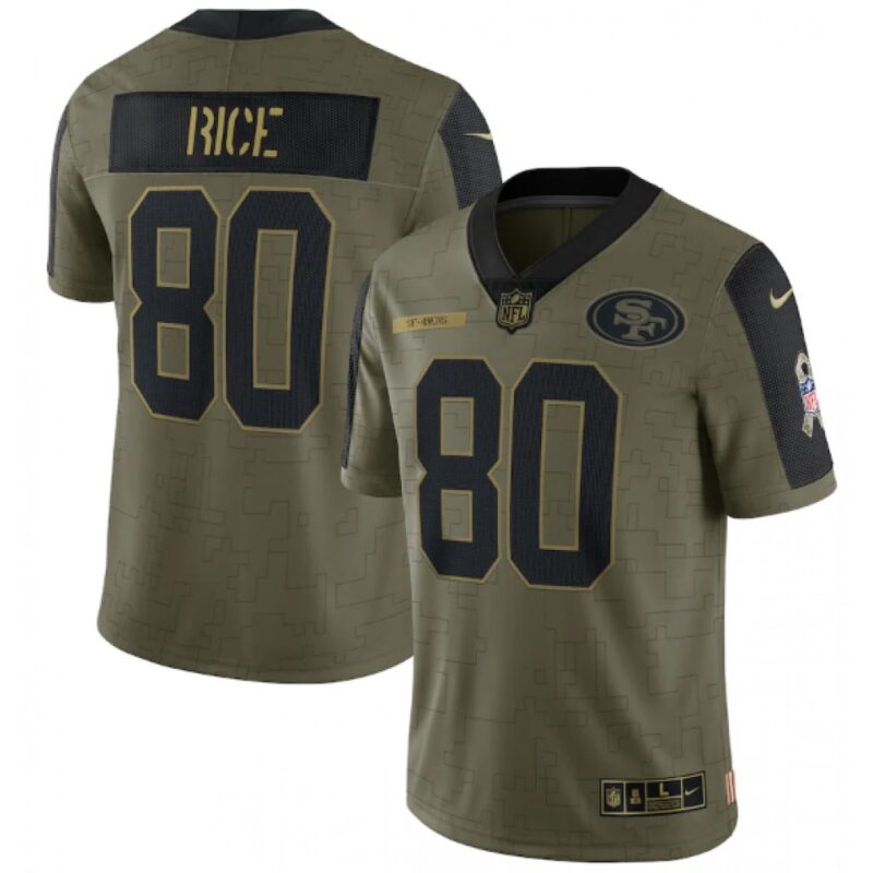 6861ab7cdda6f_1 Men's San Francisco 49ers #80 Jerry Rice 2021 Olive Salute To Service Limited Stitched Jersey