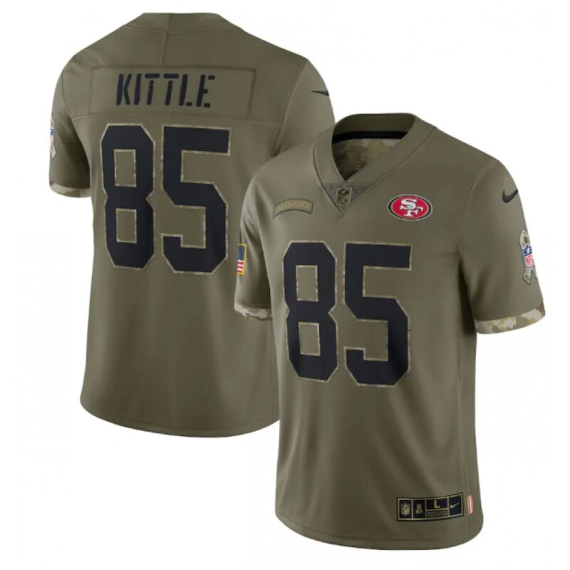 6861ab8575dc1_1 Men's San Francisco 49ers #85 George Kittle Olive 2022 Salute To Service Limited Stitched Jersey