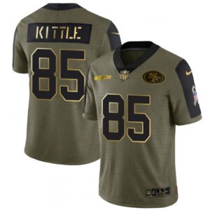 6861ab884dc45_1 Men's San Francisco 49ers #85 George Kittle 2021 Olive Camo Salute To Service Golden Limited Stitched Jersey