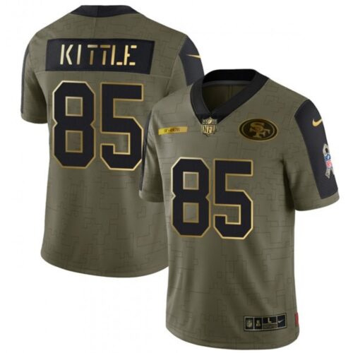 6861ab884dc45_1 Men's San Francisco 49ers #85 George Kittle 2021 Olive Camo Salute To Service Golden Limited Stitched Jersey