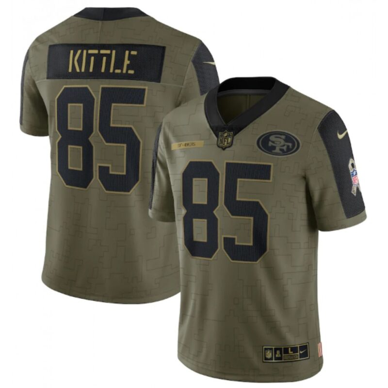 6861ab8e2d9c7_1 Men's San Francisco 49ers #85 George Kittle 2021 Olive Salute To Service Limited Stitched Jersey