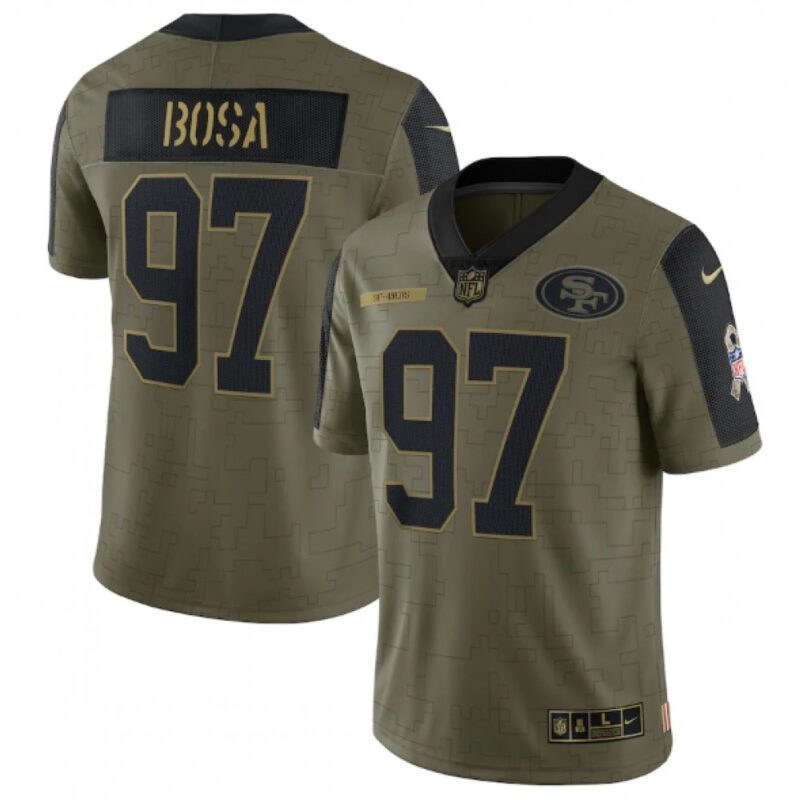 6861ab9f579db_1 Men's San Francisco 49ers #97 Nick Bosa 2021 Olive Salute To Service Limited Stitched Jersey