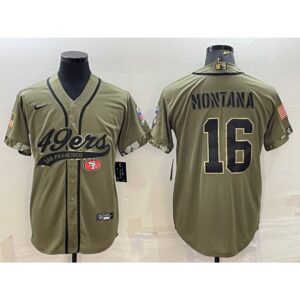 6861aba2586ea_1 Men's San Francisco 49ers #16 Joe Montana 2022 Olive Salute to Service Cool Base Stitched Baseball Jersey