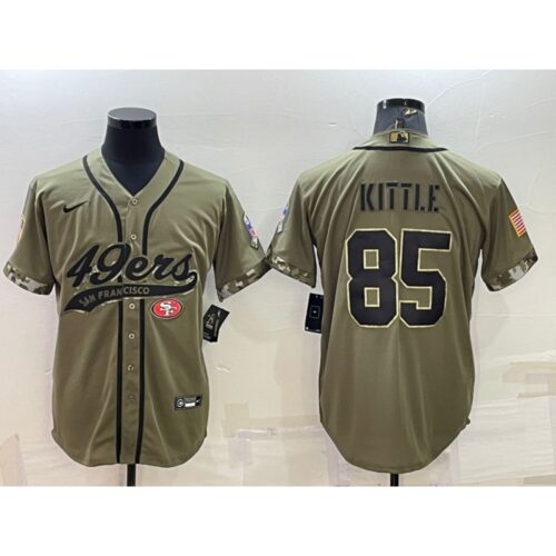 6861aba8a3bef_1 Men's San Francisco 49ers #85 George Kittle 2022 Olive Salute to Service Cool Base Stitched Baseball Jersey