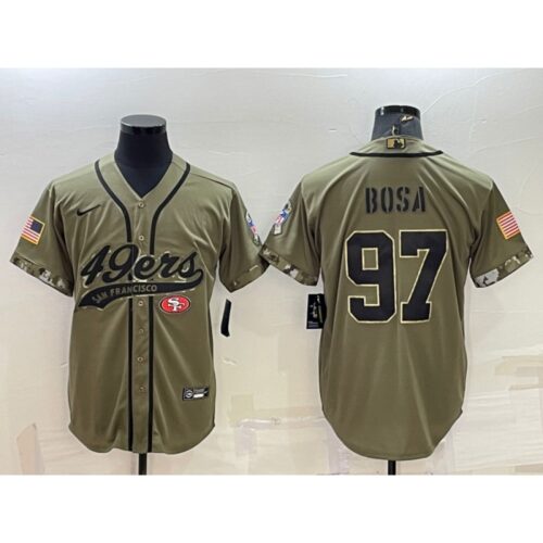 6861abac04a11_1 Men's San Francisco 49ers #97 Nick Bosa 2022 Olive Salute to Service Cool Base Stitched Baseball Jersey