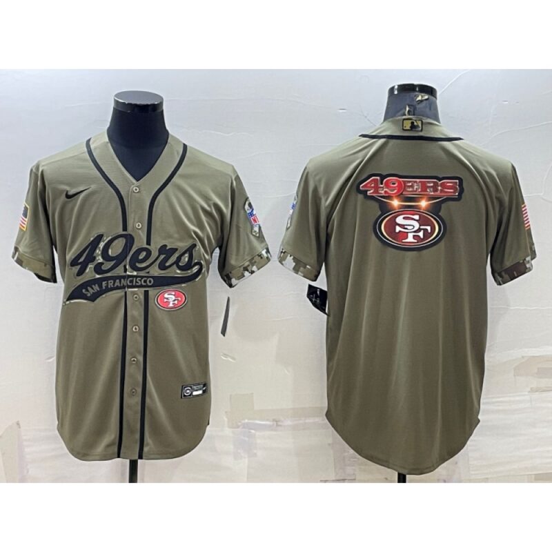 6861abaf10e30_1 Men's San Francisco 49ers Olive Salute to Service Team Big Logo Cool Base Stitched Baseball Jersey