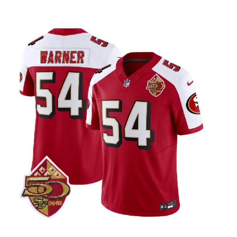 6861abd6ae7d7_1 Men's San Francisco 49ers #54 Fred Warner Red/White 2023 F.U.S.E. 50th Patch Vapor Limited Stitched Football Jersey