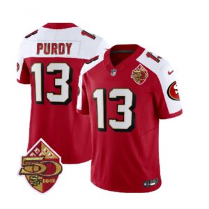 6861abe299067_1 Men's San Francisco 49ers #13 Brock Purdy Red/White 2023 F.U.S.E. 50th Patch Throwback Stitched Football Jersey