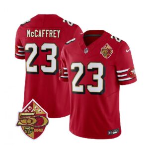 6861abeb9f5f1_1 Men's San Francisco 49ers #23 Christian McCaffrey Red 2023 F.U.S.E. 50th Patch Throwback Stitched Football Jersey
