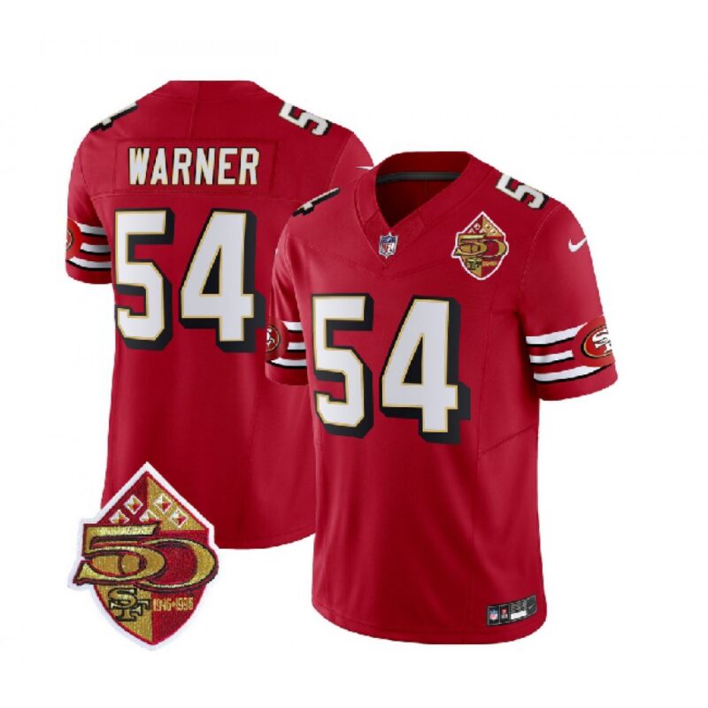 6861abfd9eed9_1 Men's San Francisco 49ers #54 Fred Warner Red 2023 F.U.S.E. 50th Patch Throwback Stitched Football Jersey