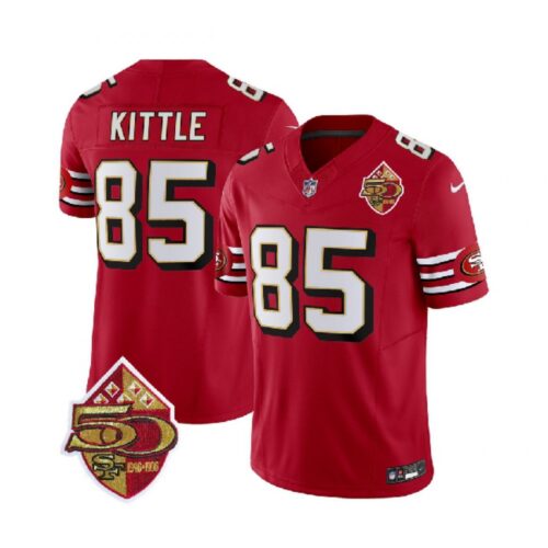 6861ac069e668_1 Men's San Francisco 49ers #85 George Kittle Red 2023 F.U.S.E. 50th Patch Throwback Stitched Football Jersey