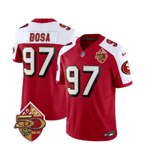 6861ac097cb9b_1 Men's San Francisco 49ers #97 Nick Bosa Red/White 2023 F.U.S.E. 50th Patch Throwback Stitched Football Jersey