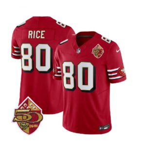 6861ac0f614e7_1 Men's San Francisco 49ers 80 Jerry Rice Red 2023 F.U.S.E. 50th Patch Throwback Stitched Football Jersey