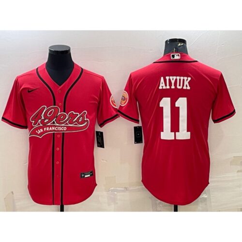 6861ac123f6ec_1 Men's San Francisco 49ers #11 Brandon Aiyuk Red With Patch Cool Base Stitched Baseball Jersey