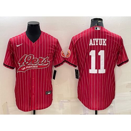 6861ac154662d_1 Men's San Francisco 49ers #11 Brandon Aiyuk Red With Patch Cool Base Stitched Baseball Jersey